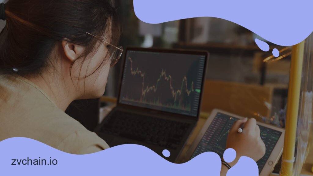 the woman analyze the chart before trading